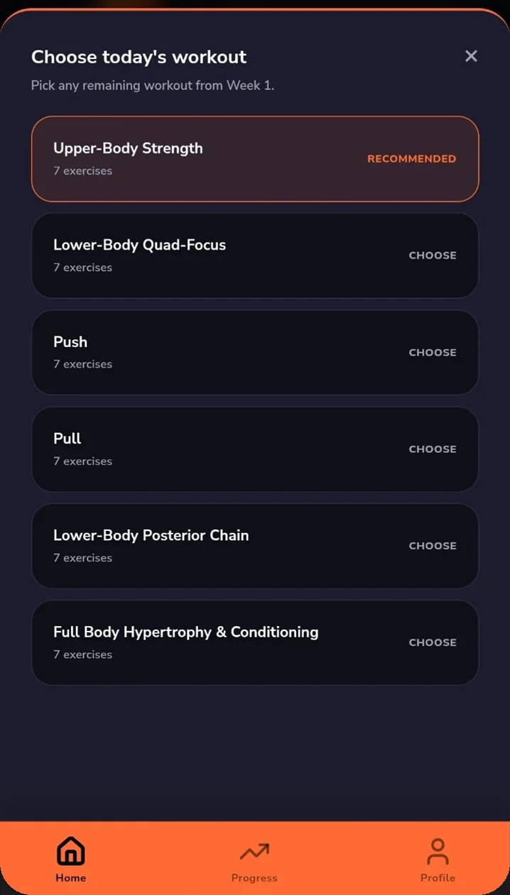 FITTOLETE promotional capture of the choose another workout panel